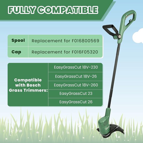 Spoelen voor Bosch EasyGrassCut Grastrimmer - 6 Spoelen en 2 Deksels — afbeelding 2