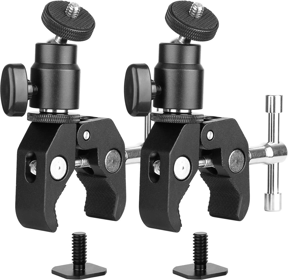 2 stuks super klem statief set met 1/4 inch 3/8 inch gaten klemstatief met kogelkop metaal super klem instelbare klem voor camera's flash light statief DV-monitor LED-verlichting