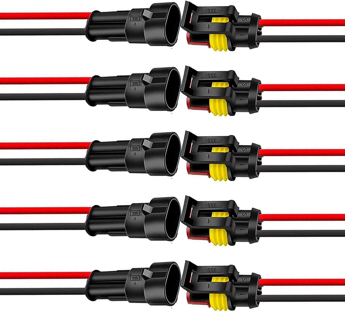 2-pins stekkerverbinders, stekker, 2-polig, 18 AWG, 15 cm, kabelconnector, waterdicht, auto-elektrische kabelverbinders voor auto, boten, motorfiets (5 paar)