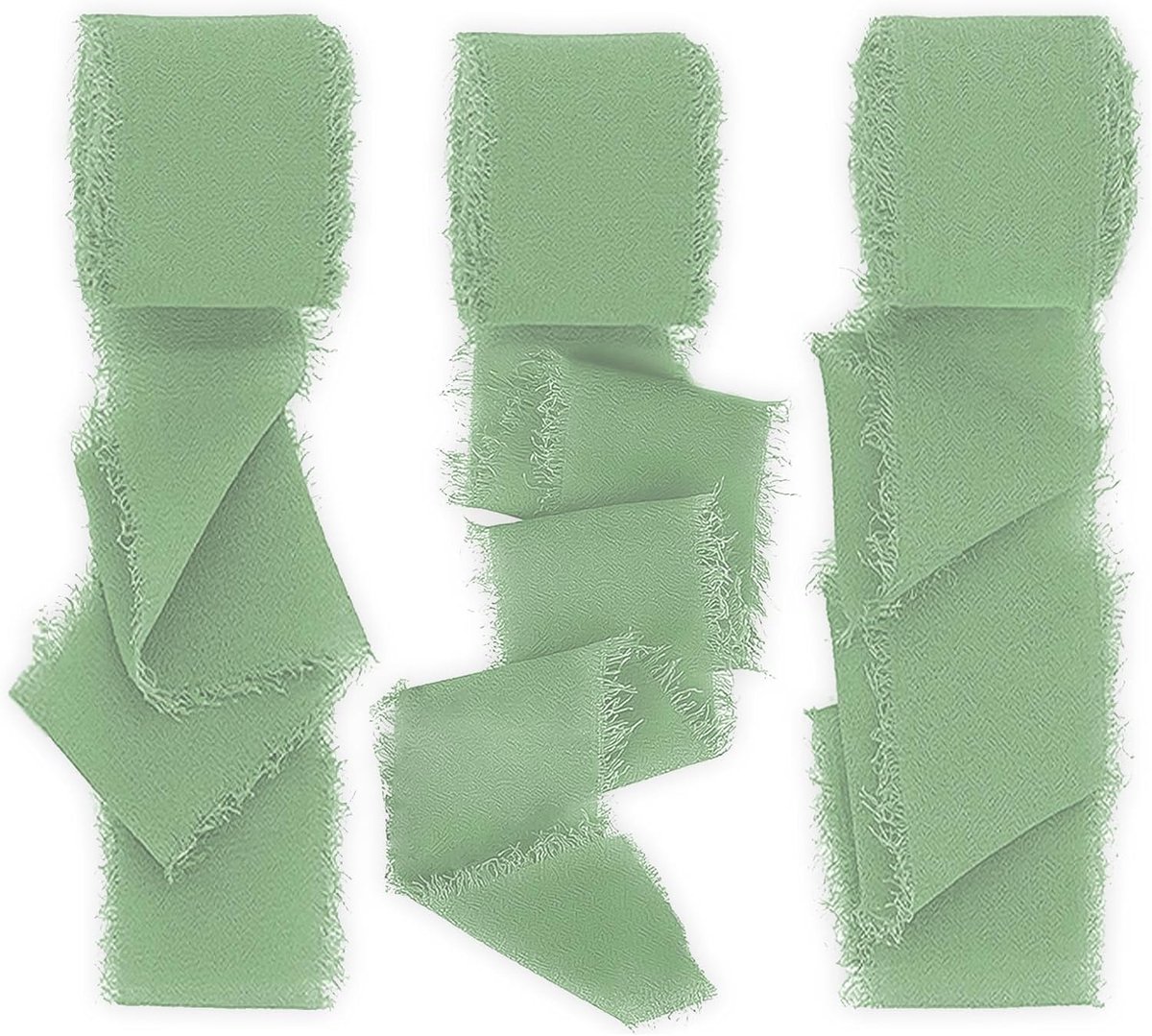 Chiffonlint groen 3 cm x 7 m, 3 rollen lint eucalyptus groen lint saliegroen cadeaulint groen franjelint cadeaulint bruiloft voor bruiloft festival viering decoratie