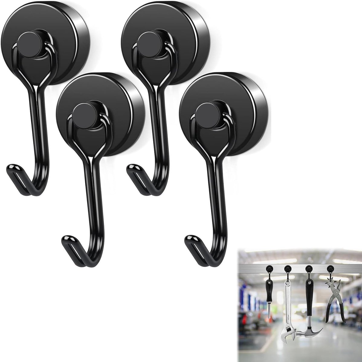Magneethaken,Magneet met Haken,voor barbecue,Keuken,Gadgets,Kluisjes,Kantoor,Koelkast,4 Stuks (Zwart)