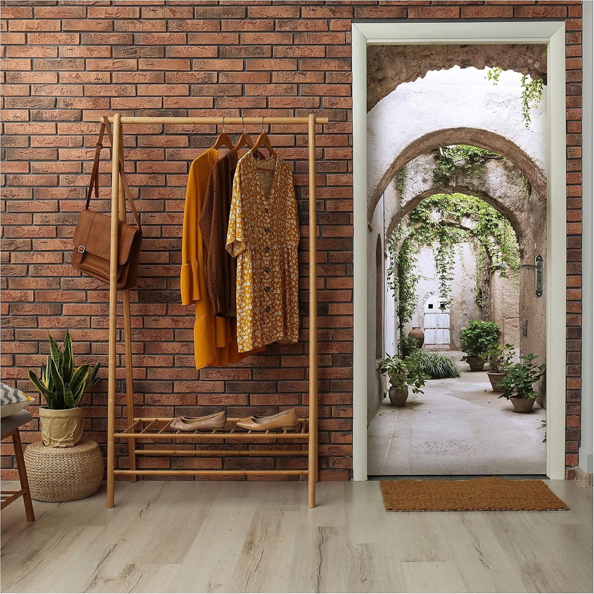 Behang, zelfklevend, 3D-effect, 91 x 211 cm, eendelig, deurposter, fotobehang voor deur, woonkamer, keuken, badkamer, deurfolie, UV-bestendig, klaar voor montage