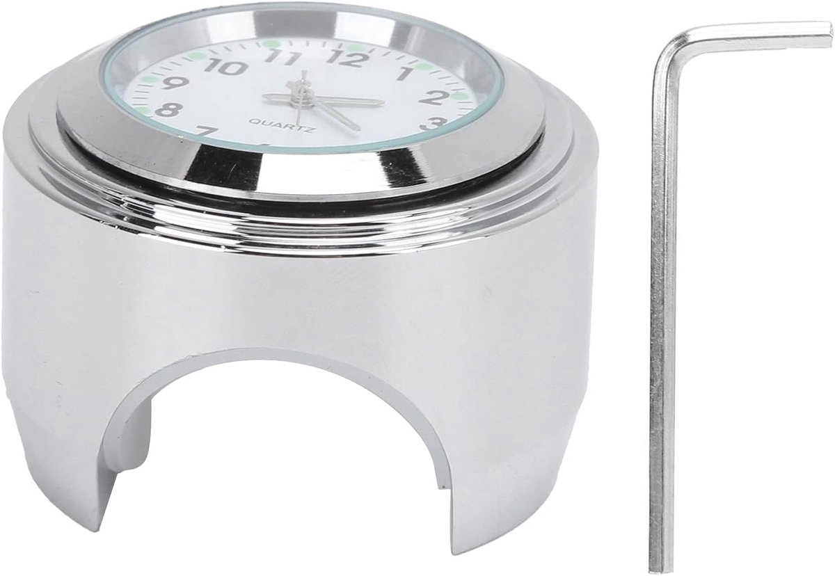 Stuurklok, Motor Mount Klok Rond Horloge Aluminium Waterdicht Lichtgevend Universeel voor 7/8in-1in Stuur(wit)