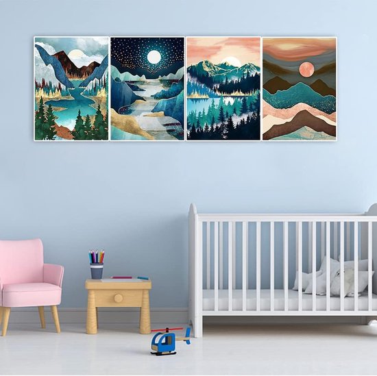 5D Diamond Painting 4 Pack 12x16 in/30x40 cm Diamond Painting Abstract Schilderij Diamond Art Landschap Bergen en Rivier Volwassen Diamant Schilderen op Nummers Volledige Boor Kristal Set — afbeelding 2
