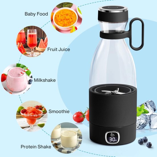 Draagbare Mixer - Roestvrij Staal - USB Oplaadbaar - LED Display - Voor Smoothies en Milkshakes — afbeelding 5