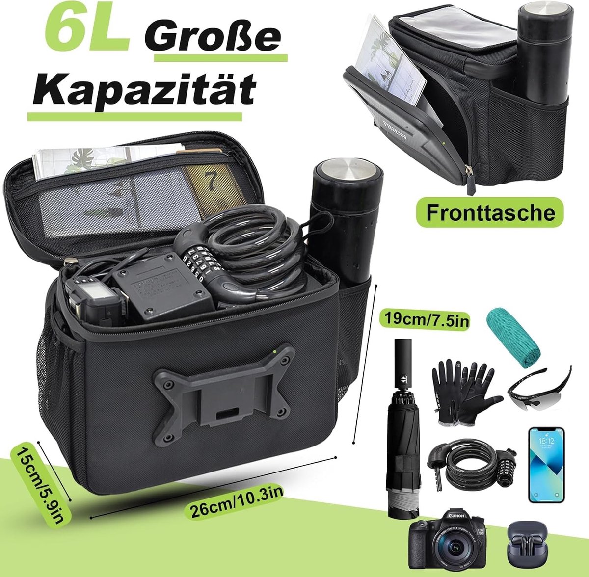 Stuurtas voor Fiets - Waterdicht Polyester - 6L Inhoud - Touchscreen Telefoonhouder - Voor E-bike en Fiets