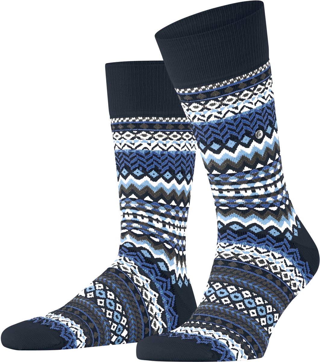 Burlington Fair Isle gedessineerd wol sokken heren blauw - maat 40-46