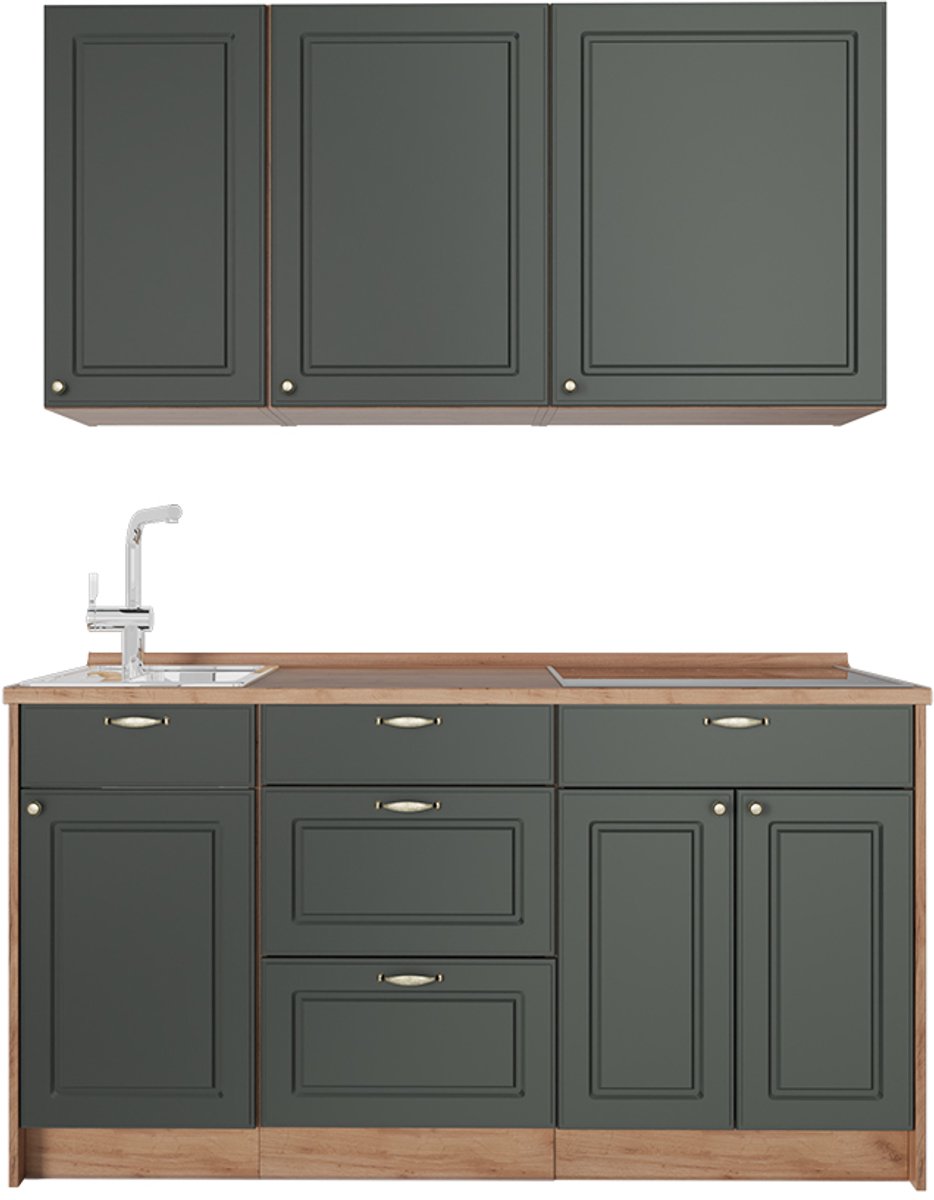Vicco Eenpersoonskeuken Fame-Line, Groen-Goud Landhuis/Goudkleurig Eiken, 150 cm, WB Eik