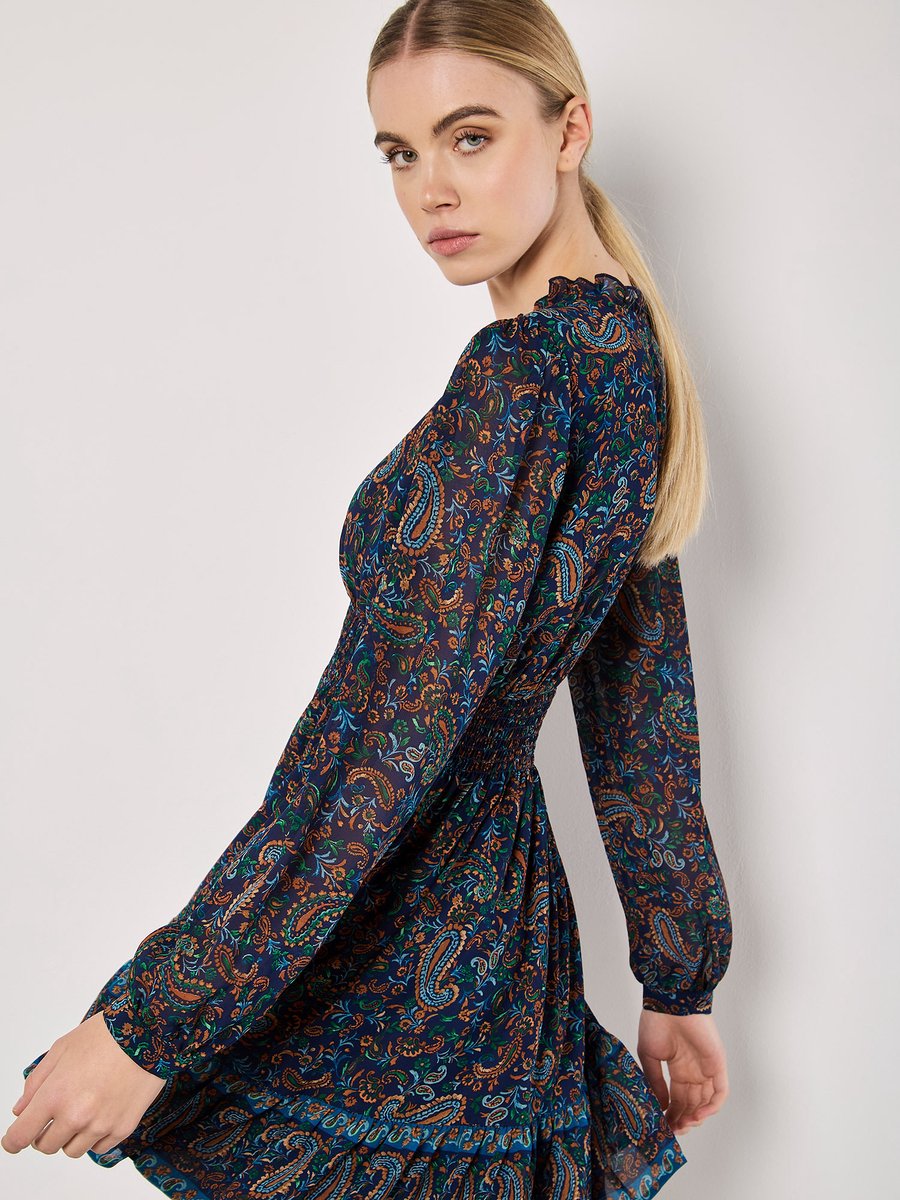 Mini-jurk met ruches en paisleyprint