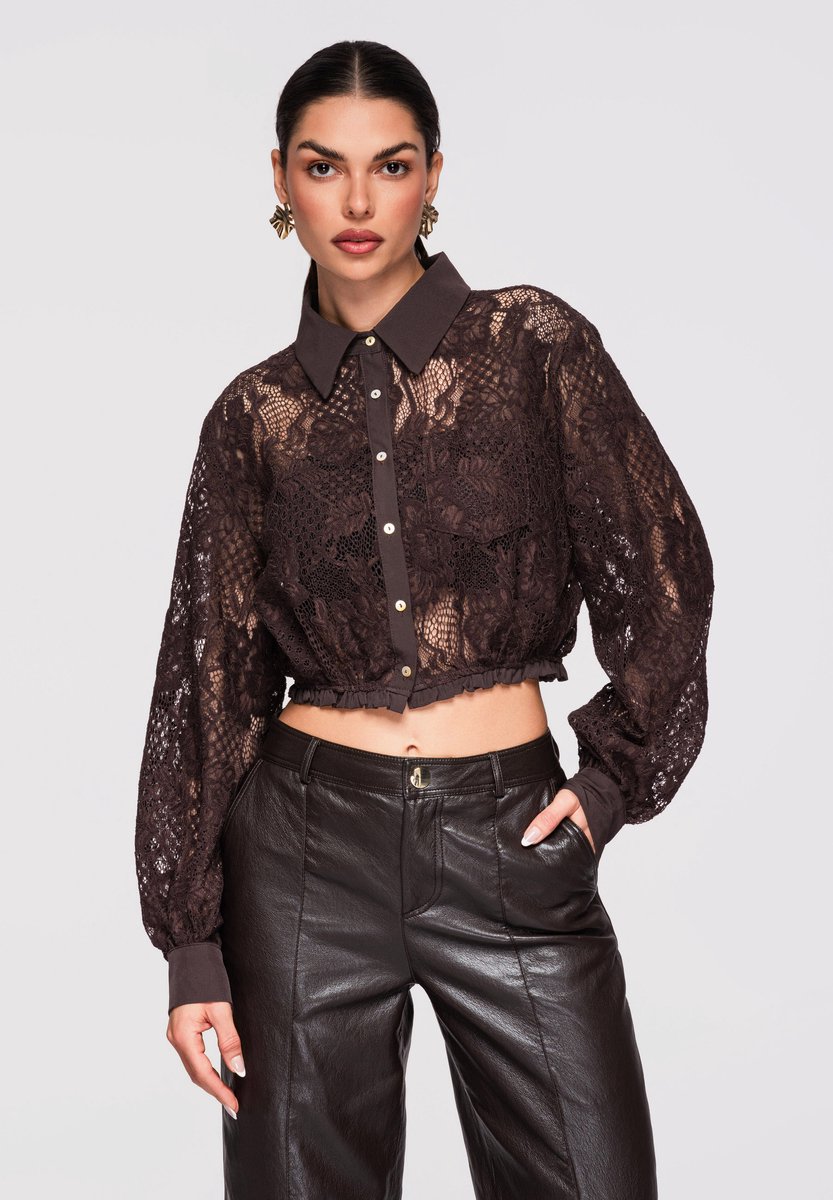 OMBRE Overhemd - Loose Fit - Katoen - Lange Mouw Bruin M