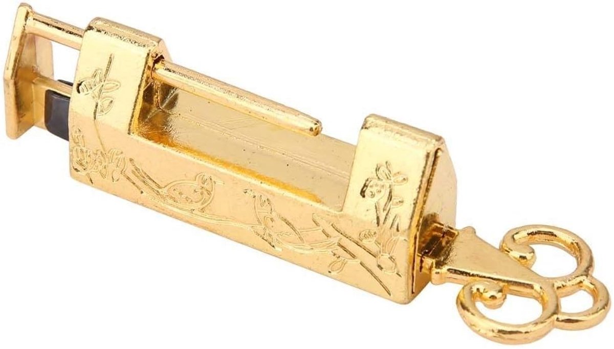 Vintage Bloem Sleutel en Slot - Antieke Gegraveerde Decoratieve Latch Lock met Sleutel voor Sieradenbox en Lade - Gouden Afwerking