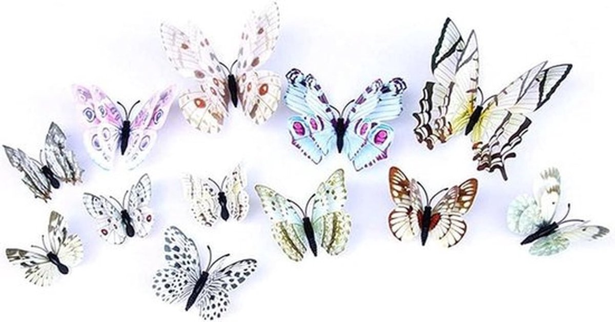 24 stuks 3D vlinder muursticker meerdere maten simulatie vlinder stickers voor DIY party kantoor huis en kamer decoratie-wit.