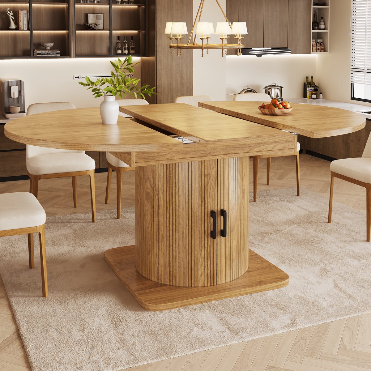 HAUSS SPOLE Eettafel - Uitschuifbaar Met Opbergruimte - Keuken En Eetkamer - MDF Metaal -