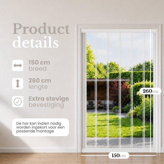 O'DADDY® Vliegengordijn Lamellenhor - 150x260 cm - Deurgordijn - Hordeur - Aanpasbaar Ontwerp - Glasvezel - Deurhor Wit van Merkloos — afbeelding 4