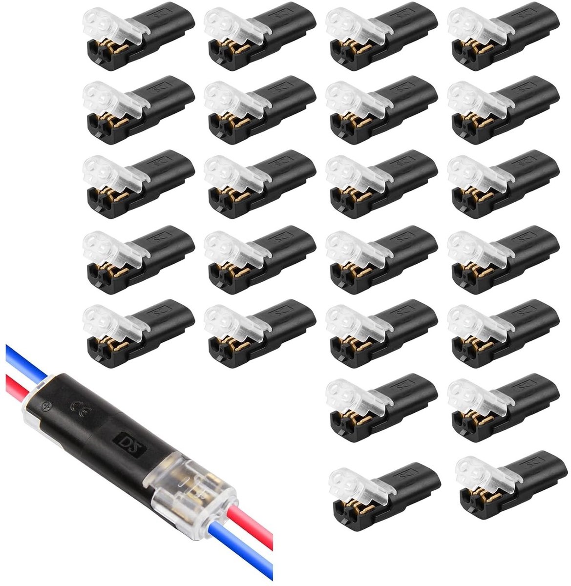 24x Waterdichte 2-polige Draadsnelconnectoren voor Auto & Elektrische Installaties (18-22 AWG)