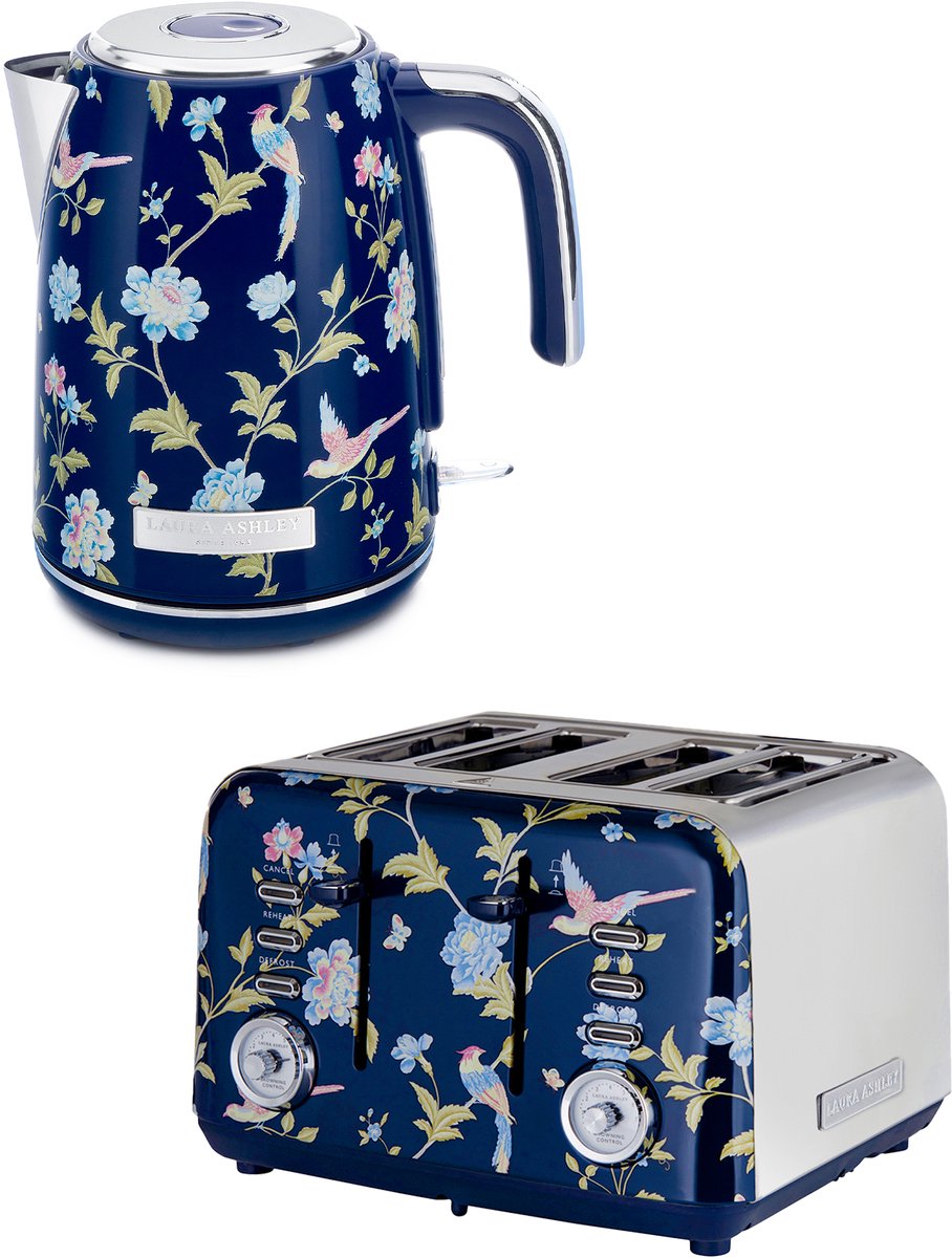 Laura Ashley by VQ Keuken Set – Jug Waterkoker 1,7L & 4-Sleuven Broodrooster – Elveden Marine – Luxe Design Ontbijtset
