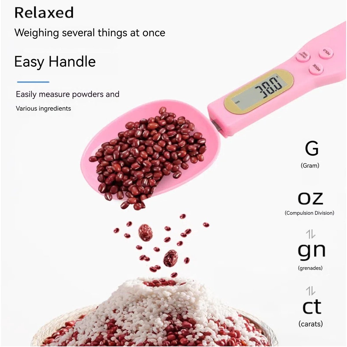 Digitale keukenweegschaal 0,5 kg - afneembare lepel - LCD-scherm - nauwkeurige metingen in roze - Luxento
