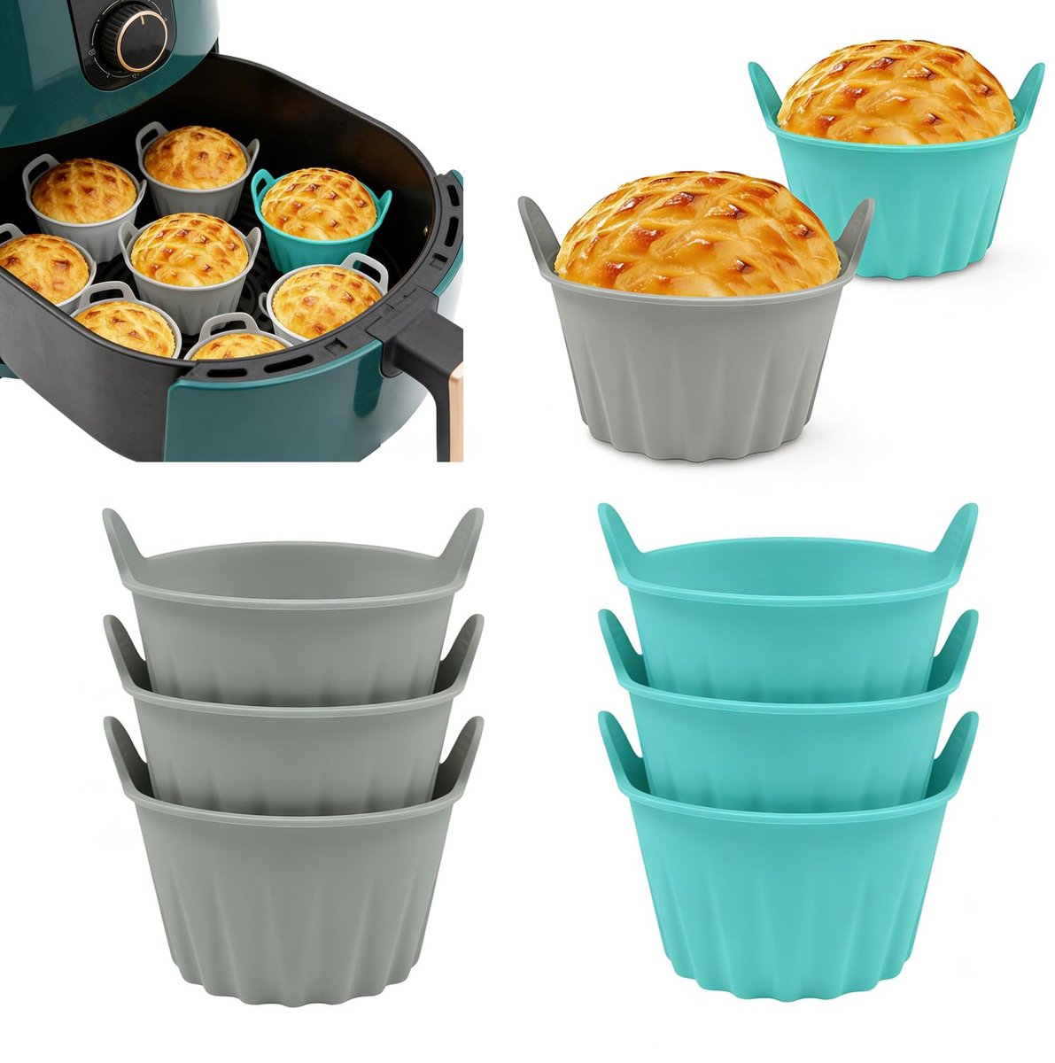 Muffinvorm set van 6 - siliconen - met handgrepen - herbruikbaar en stapelbaar - ShopVlot