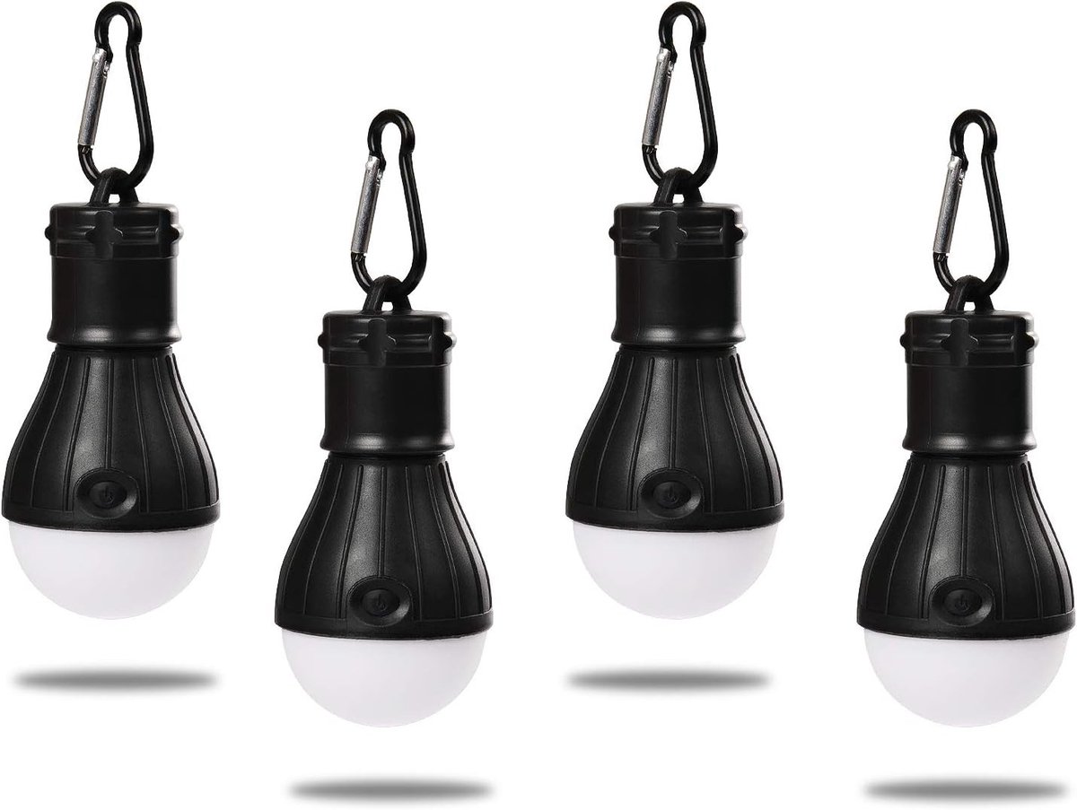 Campinglampen met Carabiner Clips, Waterdichte LED Tentverlichting, Draagbare Noodlamp voor Kamperen, Wandelen en Vissen (4 Stuks)