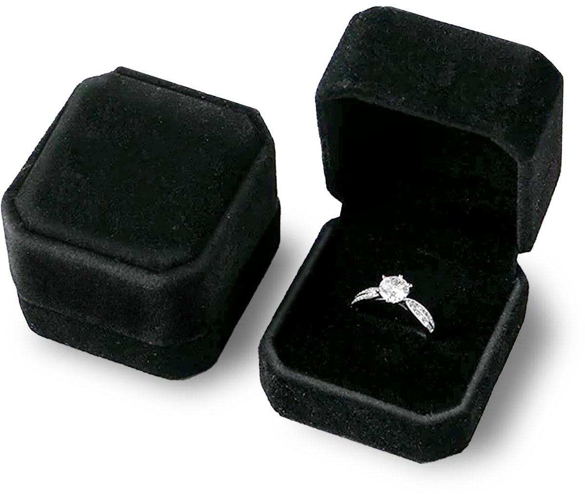 Ringendoosje fluwelen ringbox - zwart - sieradenetui voor verloving - stijlvolle geschenkverpakking - ShopVlot