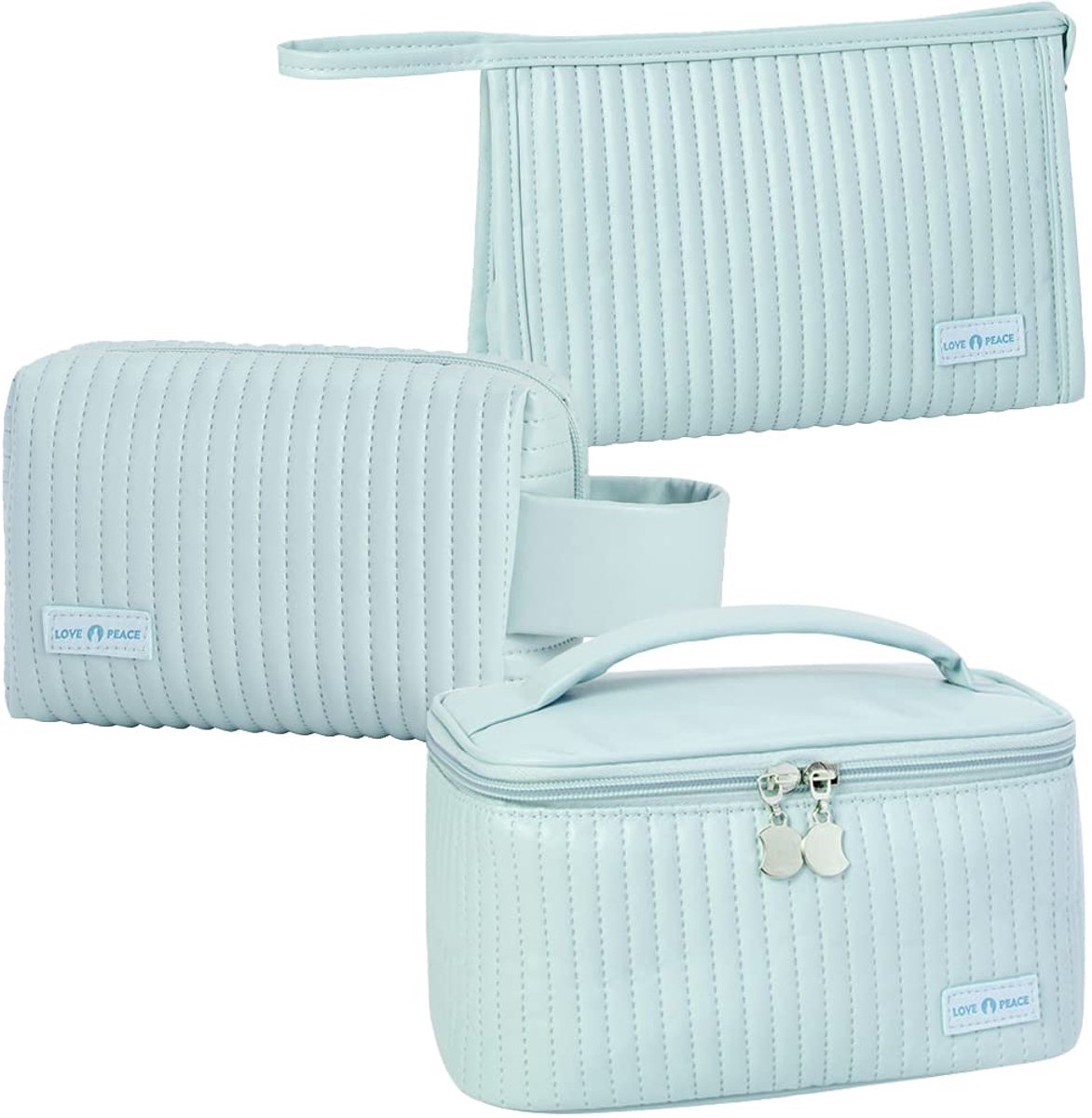 Make-uptas set van 3 - lichtblauw - draagbaar - ideaal voor onderweg - ShopVlot