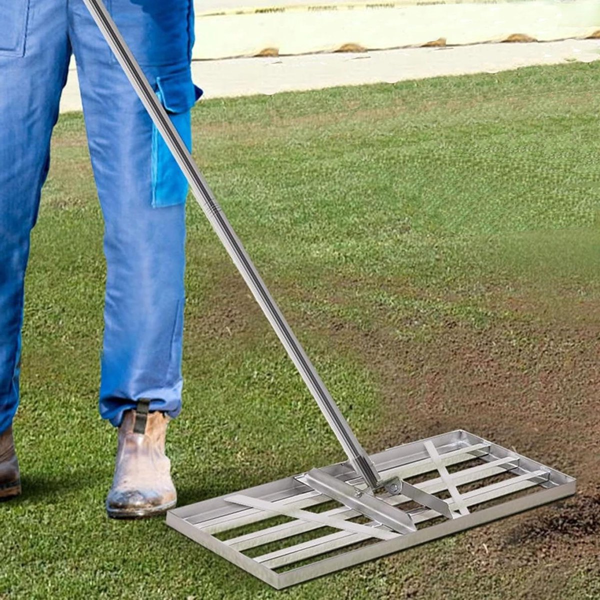 Gazon Egaliseer Rake - Tuin Schraper - Bodem Voorbereiden - Verstelbare Lengte - 85 x 35 cm - Zilver