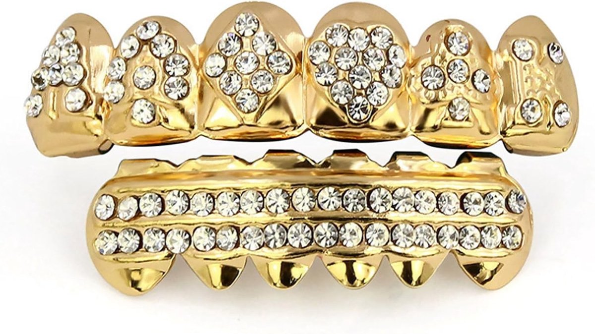 Gouden Tanden, Glanzende Tanden, 18k Vergulde Hip Hop Mondsieraden voor Mannen en Vrouwen, Perfect voor Halloween en Feestjes