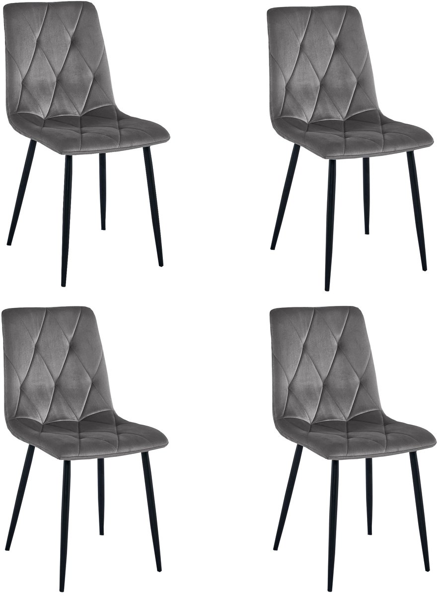LEOBERT sp. z o.o. sp.k. Set van 4 Eetkamerstoelen LIBRA Donkergrijs – Zwarte Metalen Poten, Modern Velvet Bekleding, Ergonomisch Design, Max. 120 kg