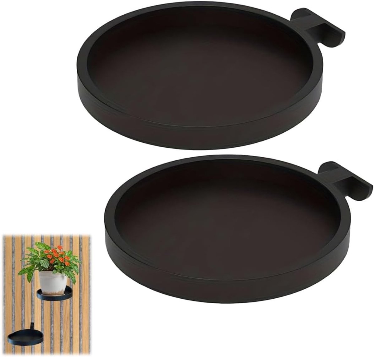 Geluidsabsorberende wandplanken en panelen met ringen voor planten, bloemen en decoraties in zwart