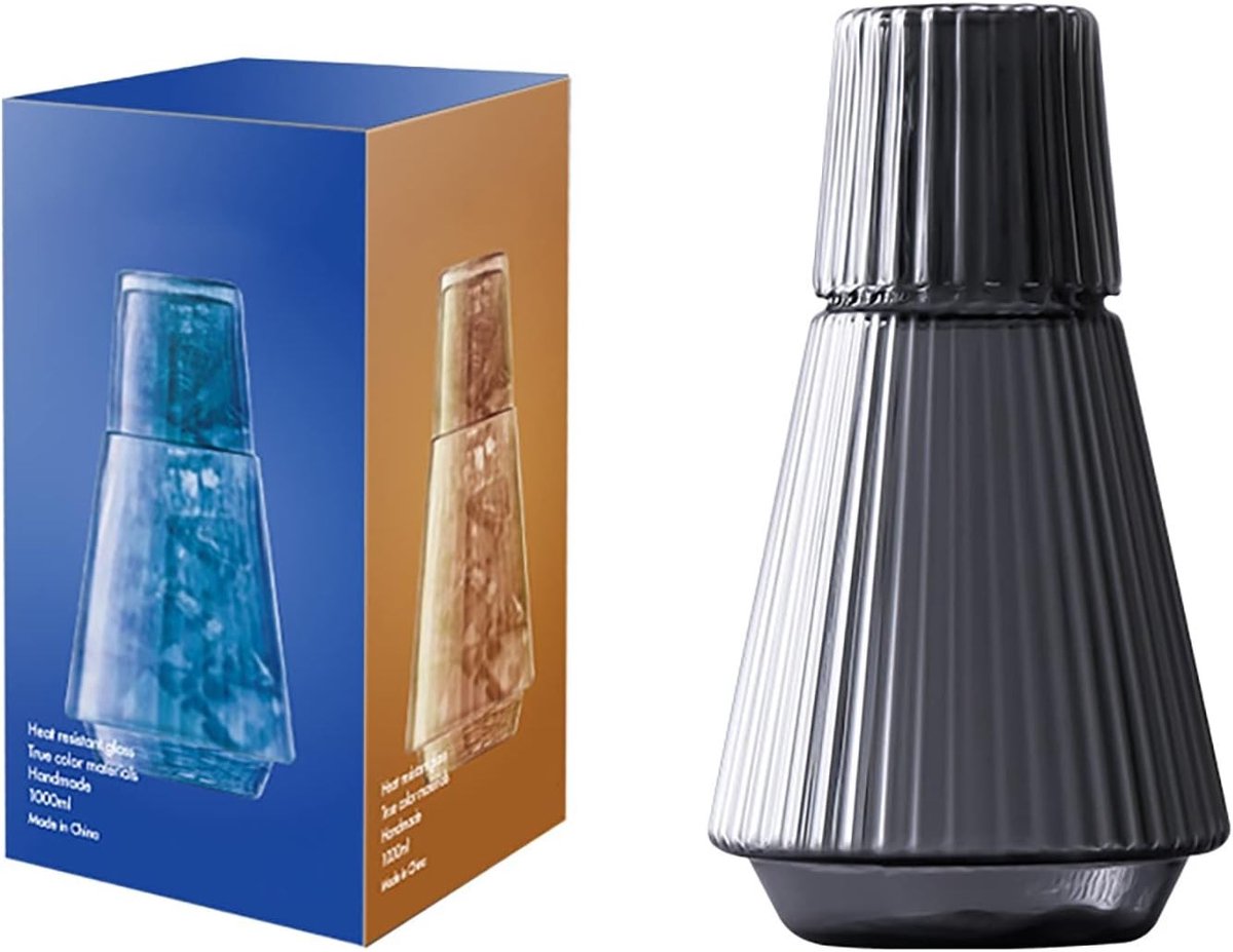 Vintage Bedside Water Decanter en Glas Set - Klassieke Gestreepte Waterkan met Tumbler - Duidelijke Glazen Waterkan voor Slaapkamer en Bedside Table
