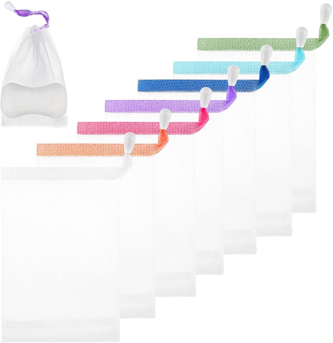 Zeepzakjes, 7 stuks, nylon zeepzakje, voor baden, lichaam, gezichtsreiniging, schuimnetten, peeling, zeepzakje van - ShopVlot