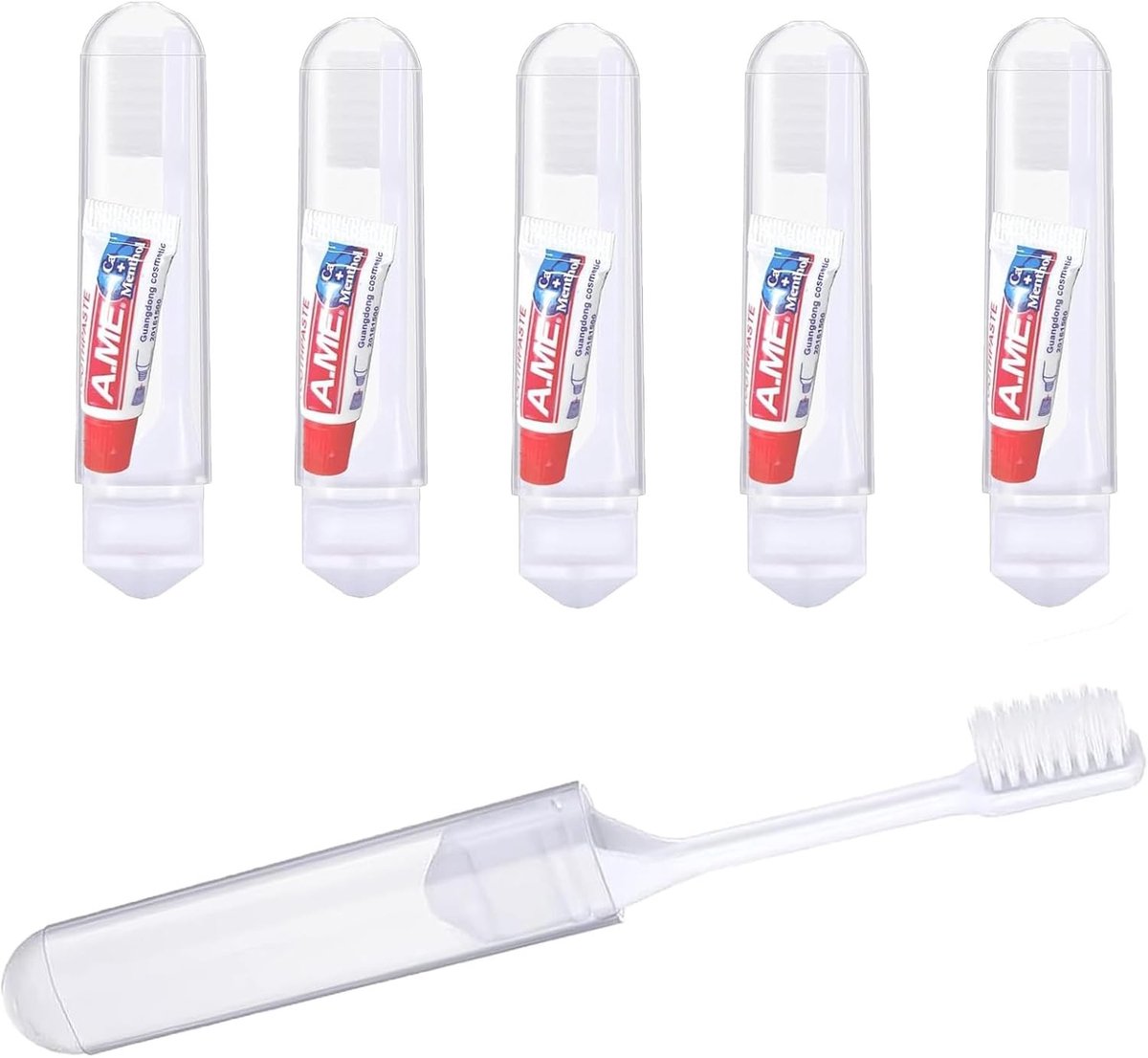 Reisvriendelijke Mini Tandenborstel Set, 5 Stuks, Inclusief Mini Tandpasta voor Gezinnen, Zakelijk Reizen en Kamperen