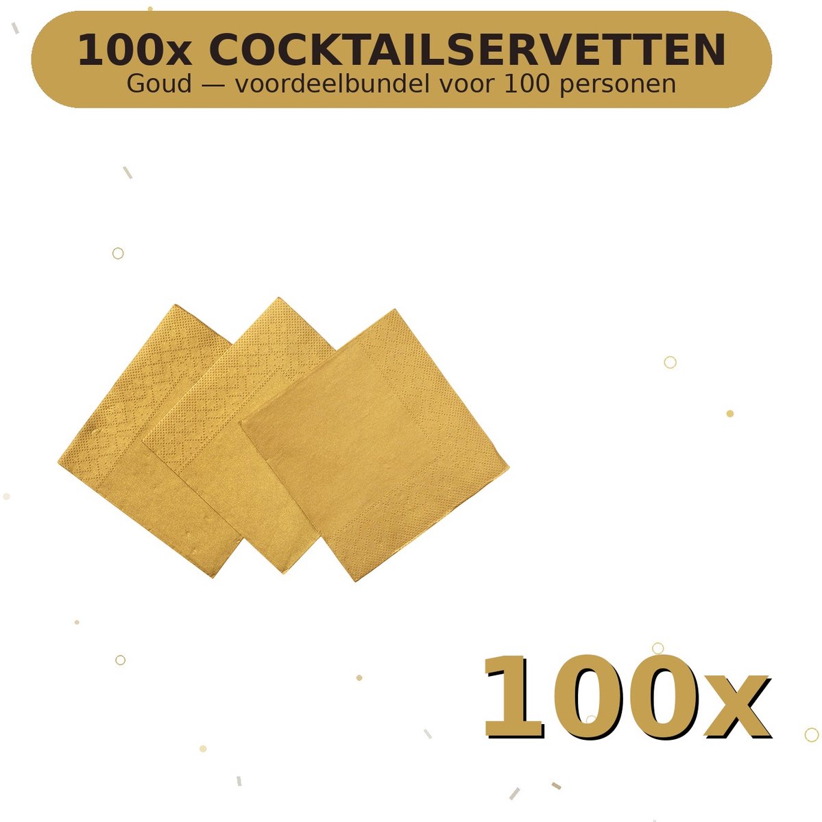 Cocktail servetten 24x24cm FSC Goud - Voordeelverpakking 100 Stuks voor tot 100 Personen - Feestartikelen