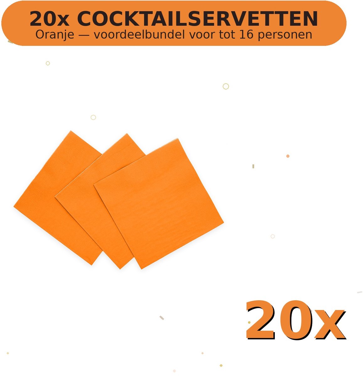 Cocktail servetten 24x24cm FSC Oranje - Voordeelverpakking 20 Stuks voor tot 16 Personen - Feestartikelen