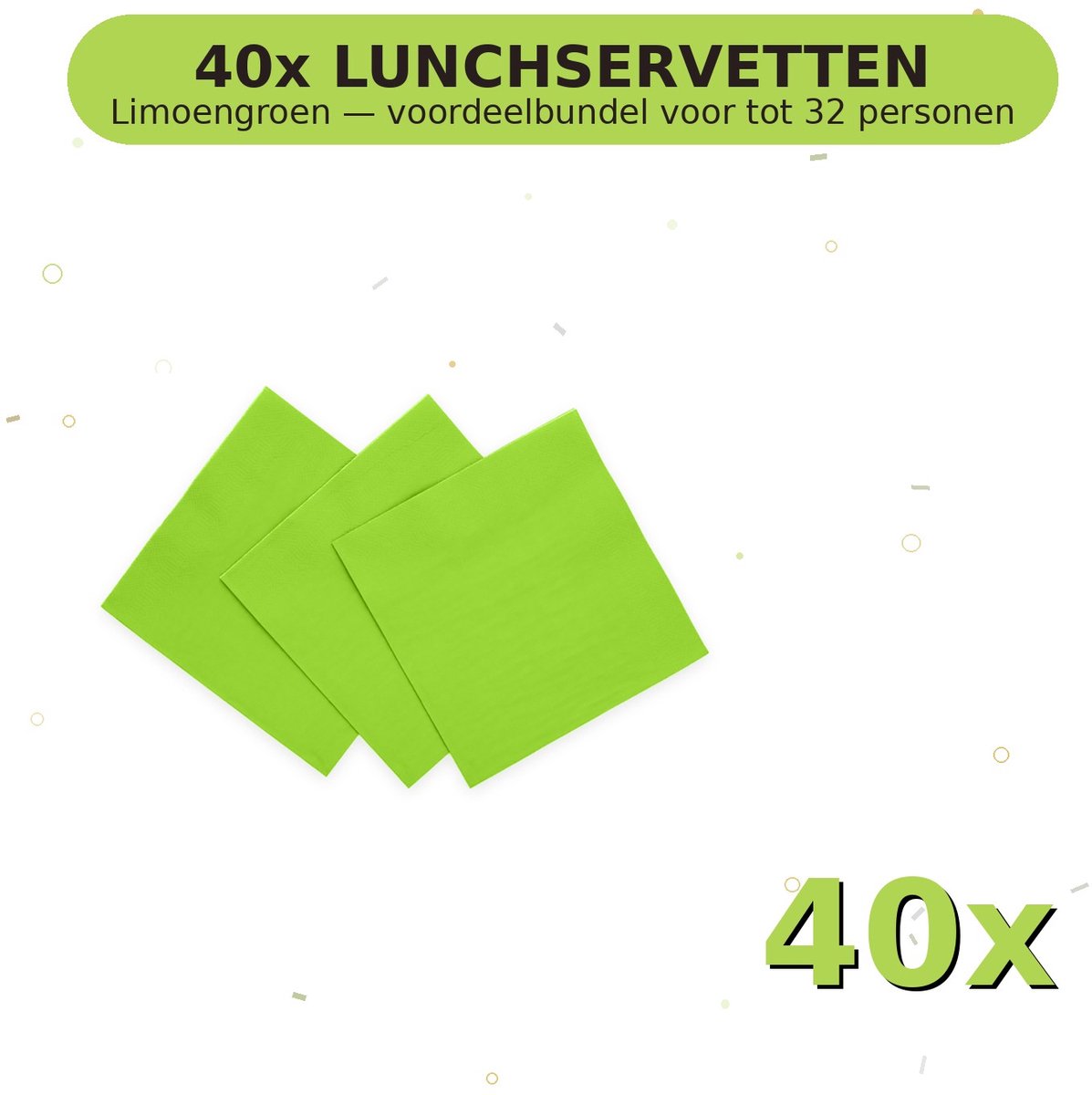 Lunch servetten 33x33cm FSC Limoengroen - Voordeelverpakking 40 Stuks voor tot 32 Personen - Feestartikelen