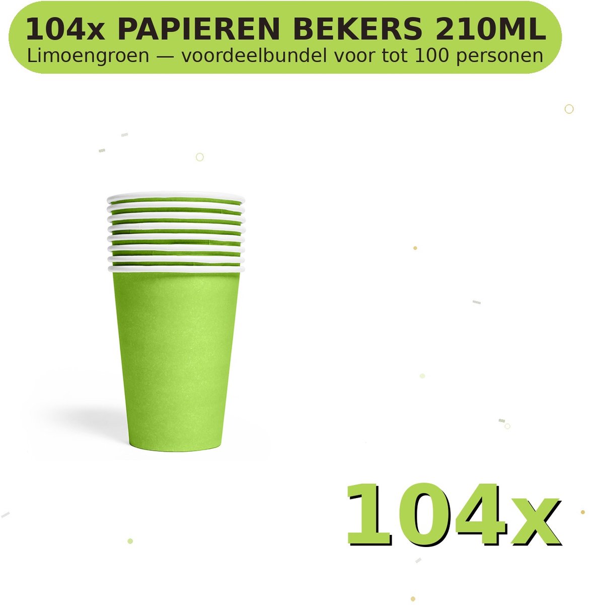 Bekers 210ml FSC Limoengroen - Voordeelverpakking 104 Stuks voor tot 100 Personen - Feestartikelen