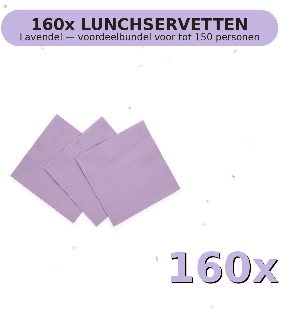 Lunch servetten 33x33cm FSC Lavendel - Voordeelverpakking 160 Stuks voor tot 150 Personen - Feestartikelen