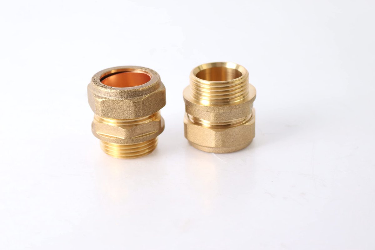 Messing rechte adapter 22 mm x 3/4 compressie x BSP mannelijk - Pack van 2 - Duurzaam materiaal - ShopVlot