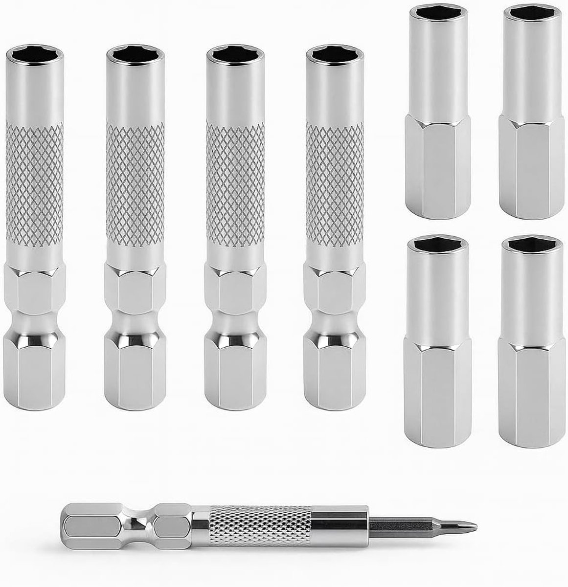 Set van 8 schroevendraaier inzetstukken met magnetische sleeve, 1/4 inch bitadapter en bit houders voor precisiewerk
