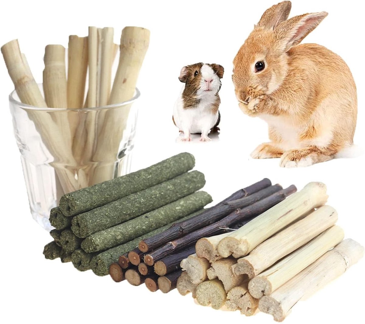 Natuurlijke Molen Sticks voor Cavia's en Kleine Dieren - Appel Takken, Timothy Sticks en Bamboe Chew Toys, 300g