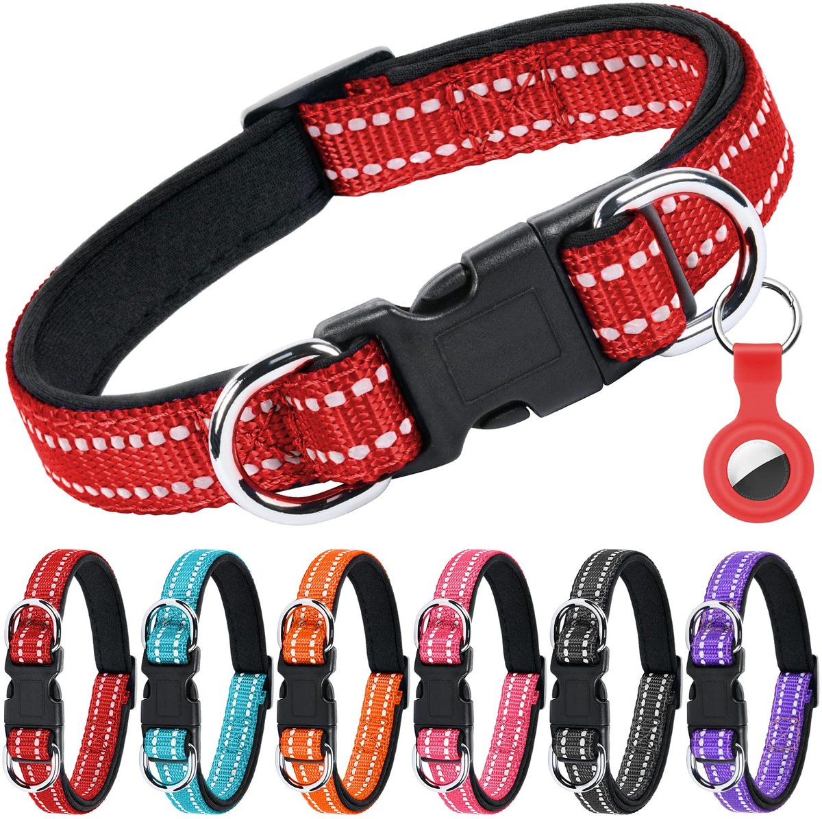 Hondenhalsband M - Reflecterend nylon - Neopreen kussentje - Dubbele beveiliging voor optimale veiligheid - ShopVlot