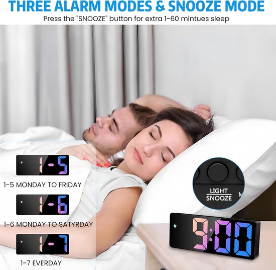 SnelShoppen - Kinder Digitale Nacht Alarm Klok met Tijd, Datum, Temperatuur, Snooze, Helderheid Aanpasbaar, Tafelklok, USB Opladen en Batterij, Multik van snelshoppen — afbeelding 4