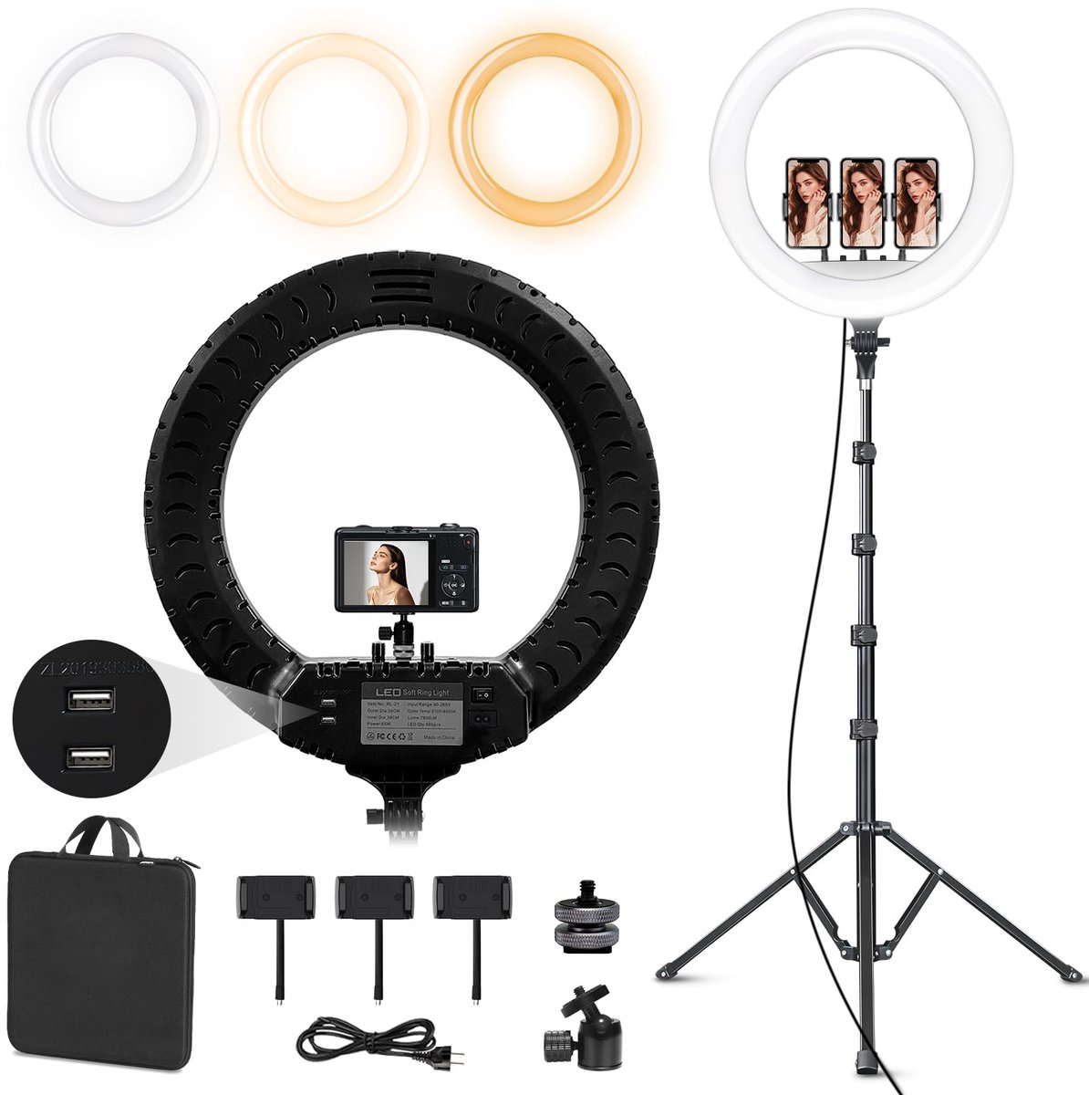 LED-ringlicht 21-inch / 53 cm - met statief - dimbaar - perfect voor video en fotografie - ShopVlot
