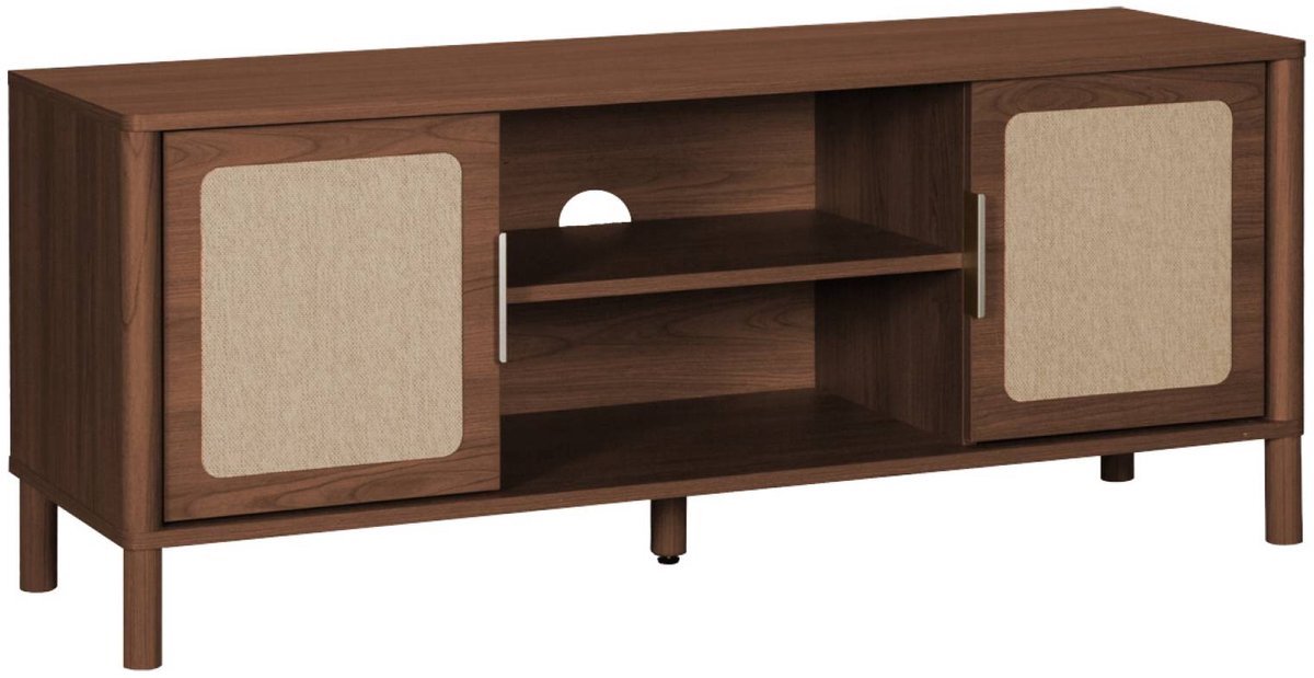sweeek - Vintage tv-meubel met 2 deuren houtdecor en rietwerk 120cm - etta