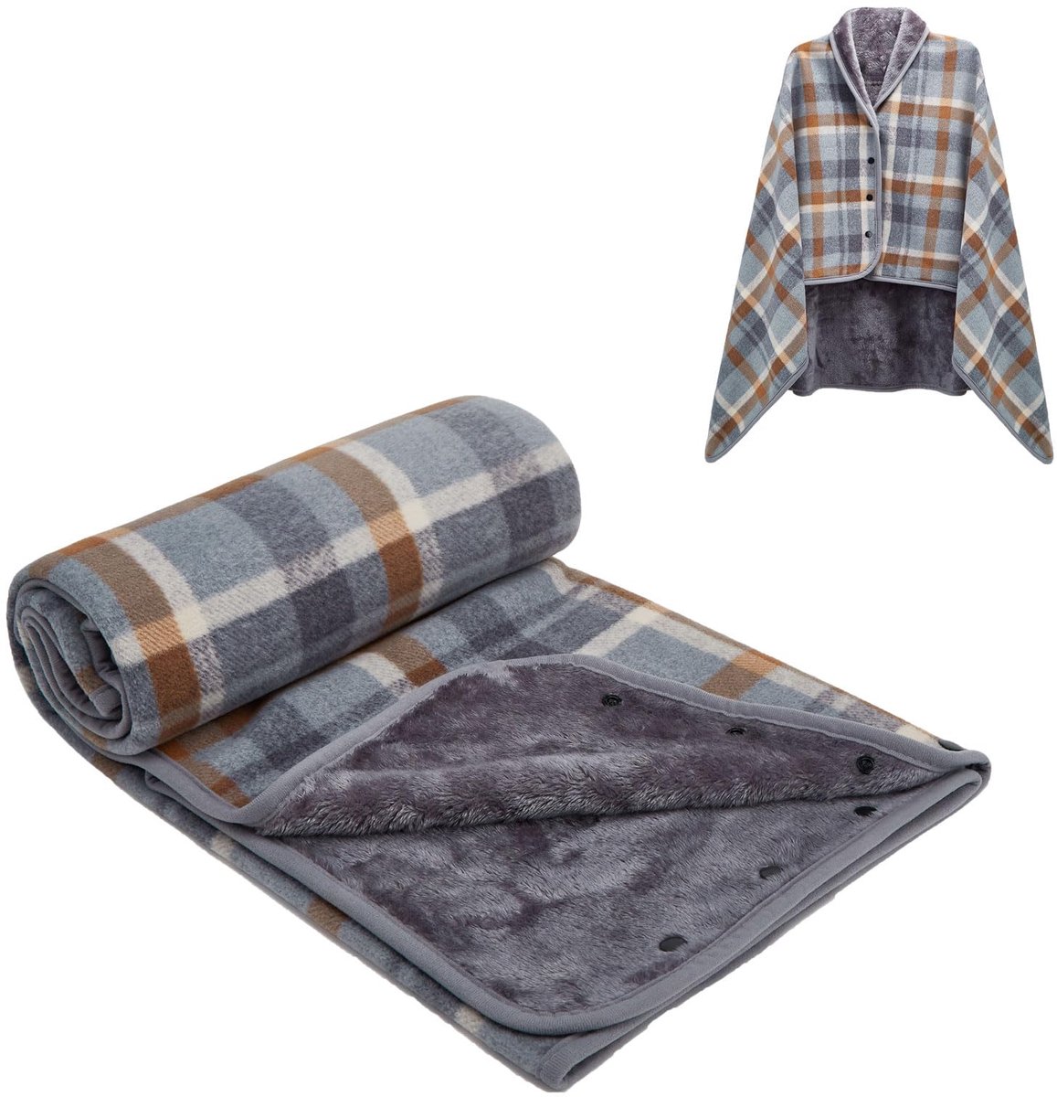 Poncho fleece 100 x 140cm - geruite schootdeken - comfortabele pluche omslagdoek - ideaal voor op de bank - ShopVlot