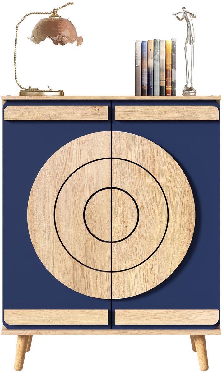 Merax Schoenenkast - 76 x 37 x 98,5 cm - Blauw en Houtkleur - 2 Deuren - Meerdere Legplanken - Houten Poten - Halmeubel