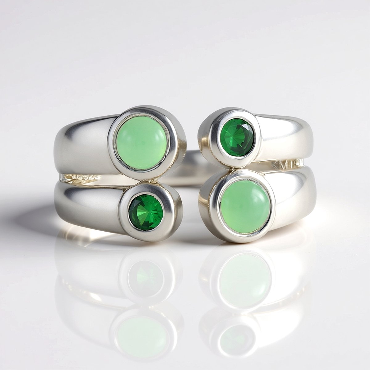 Cavill - 925 Sterling Zilver Gerhodineerd - Braziliaanse Chrysopraas 0,54 ct & Keniaanse Tsavoriet 0,23 ct - Verstelbare Groene Edelstenen Ring