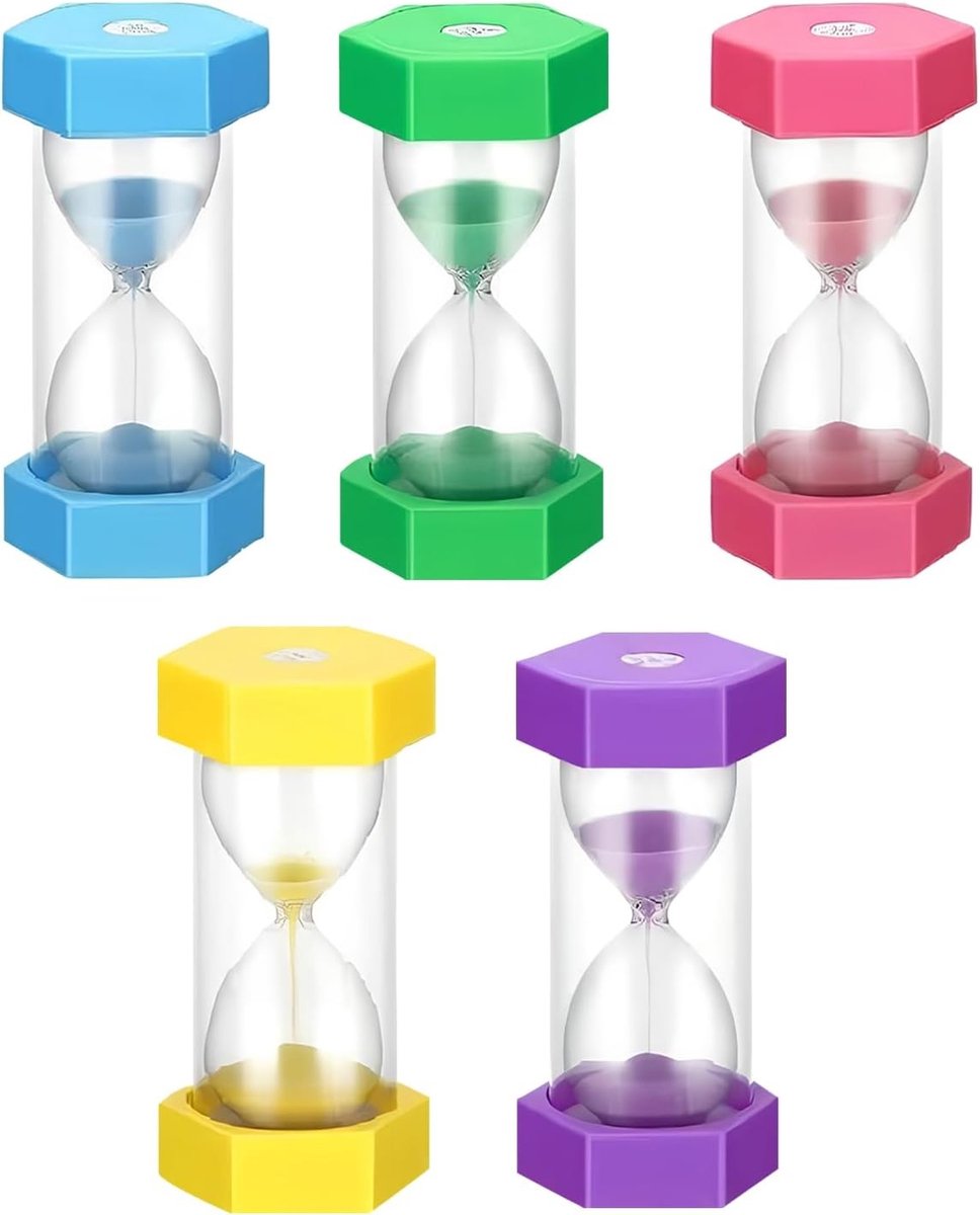 5 Stuks Zandlopers voor Keuken en Klaslokaal, Visuele Tijdwaarneming voor Kinderen en Spellen - 1, 3, 5, 10 en 30 Minuten