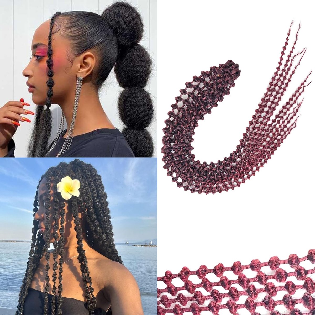 Dreadlock Extensions met Krullen en Kleine Bubbels - Natuurlijke Zachte Locs voor Vrouwen, 10 Strengen van 24 Inch