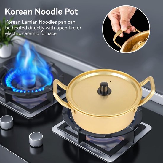 Traditionele Koreaanse Ramen Noodle Pot - Aluminium Hot Pot met Handvat voor Soep en Pasta (16CM) — afbeelding 3